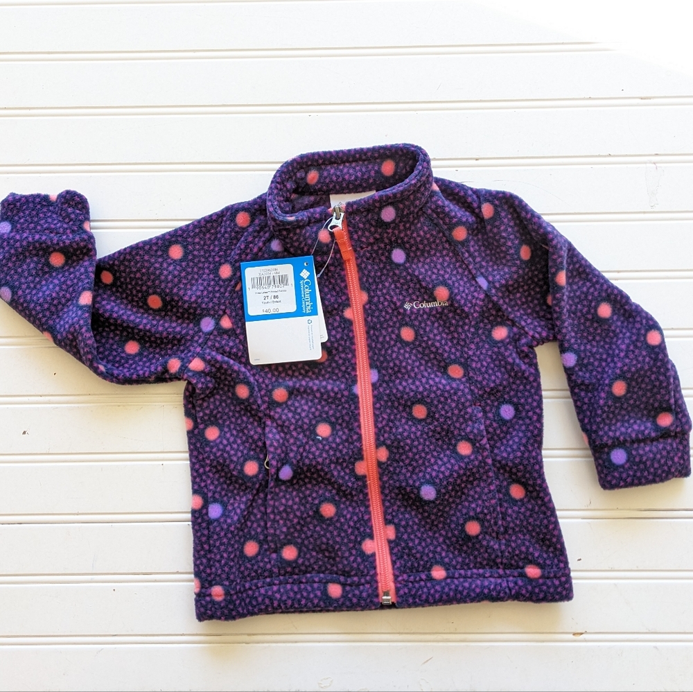 NWT Columbia Fleece Jacket Girls Sz 2T Full Zip Lightweight Purple Polkadot
